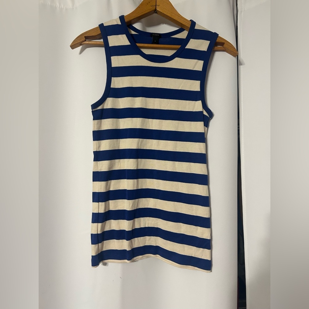 JCrew Blue and Cream Striped Tank Top